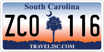 SC license plate ZCO116