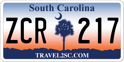 SC license plate ZCR217