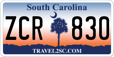 SC license plate ZCR830