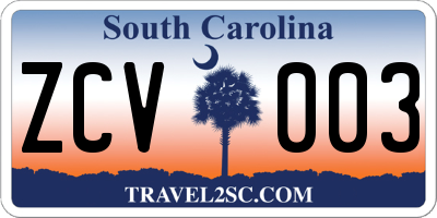 SC license plate ZCV003