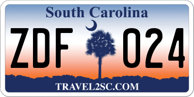 SC license plate ZDF024