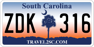 SC license plate ZDK316