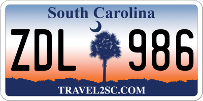 SC license plate ZDL986
