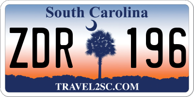 SC license plate ZDR196