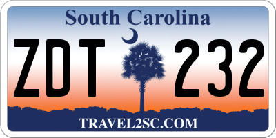 SC license plate ZDT232