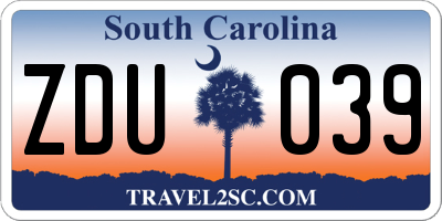 SC license plate ZDU039