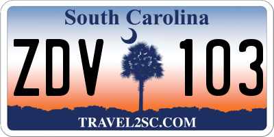 SC license plate ZDV103