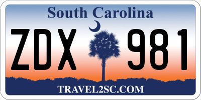 SC license plate ZDX981