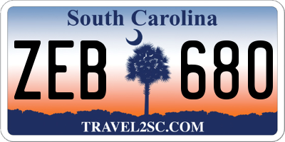 SC license plate ZEB680