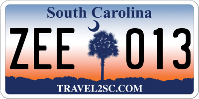 SC license plate ZEE013