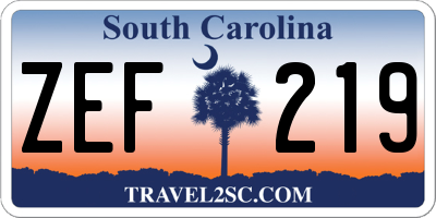 SC license plate ZEF219