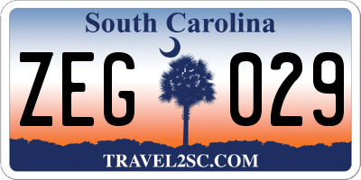 SC license plate ZEG029