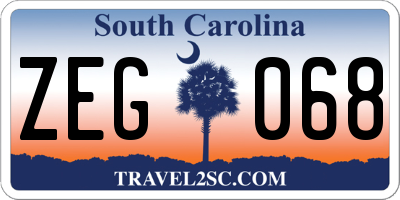 SC license plate ZEG068