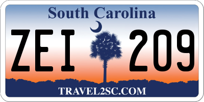 SC license plate ZEI209
