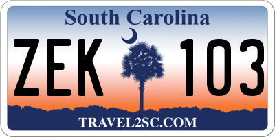 SC license plate ZEK103