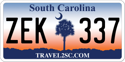 SC license plate ZEK337