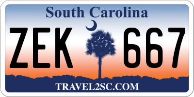 SC license plate ZEK667