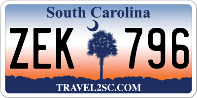 SC license plate ZEK796
