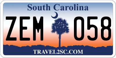SC license plate ZEM058