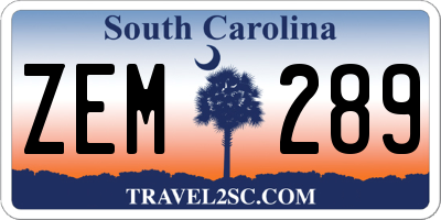 SC license plate ZEM289