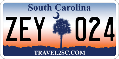 SC license plate ZEY024