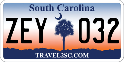 SC license plate ZEY032