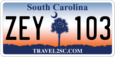 SC license plate ZEY103