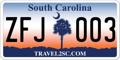 SC license plate ZFJ003