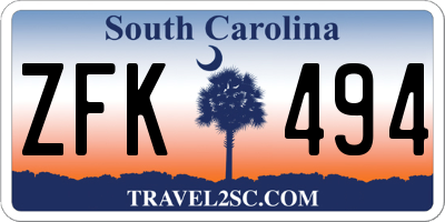 SC license plate ZFK494