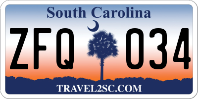 SC license plate ZFQ034