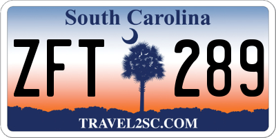 SC license plate ZFT289