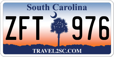 SC license plate ZFT976