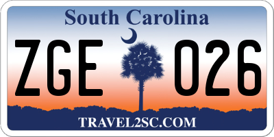 SC license plate ZGE026