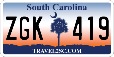 SC license plate ZGK419