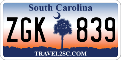 SC license plate ZGK839
