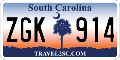 SC license plate ZGK914