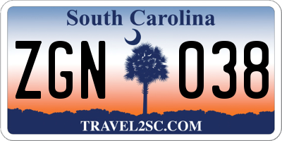 SC license plate ZGN038