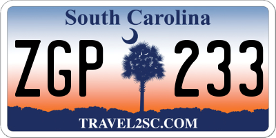 SC license plate ZGP233