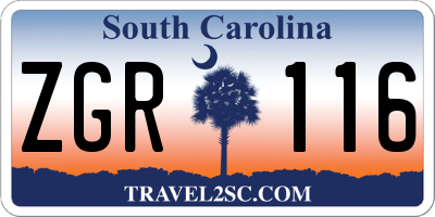 SC license plate ZGR116