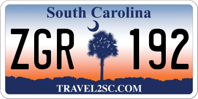 SC license plate ZGR192