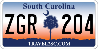 SC license plate ZGR204