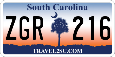 SC license plate ZGR216