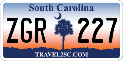SC license plate ZGR227