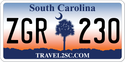 SC license plate ZGR230