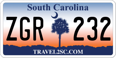 SC license plate ZGR232