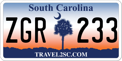 SC license plate ZGR233
