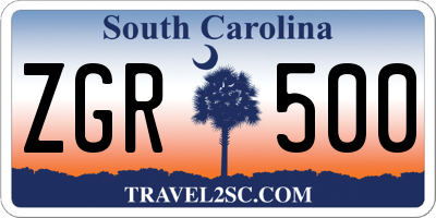 SC license plate ZGR500