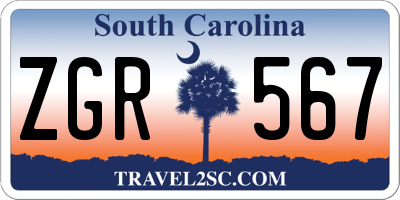 SC license plate ZGR567