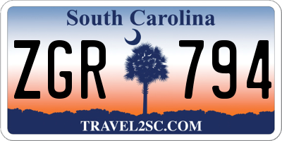 SC license plate ZGR794