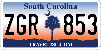 SC license plate ZGR853